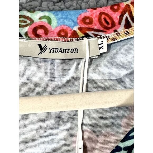 Yidarton Women's XL Short Sleeve Floral V-Neck Vibrant Geometric Blouse - Picture 3 of 7